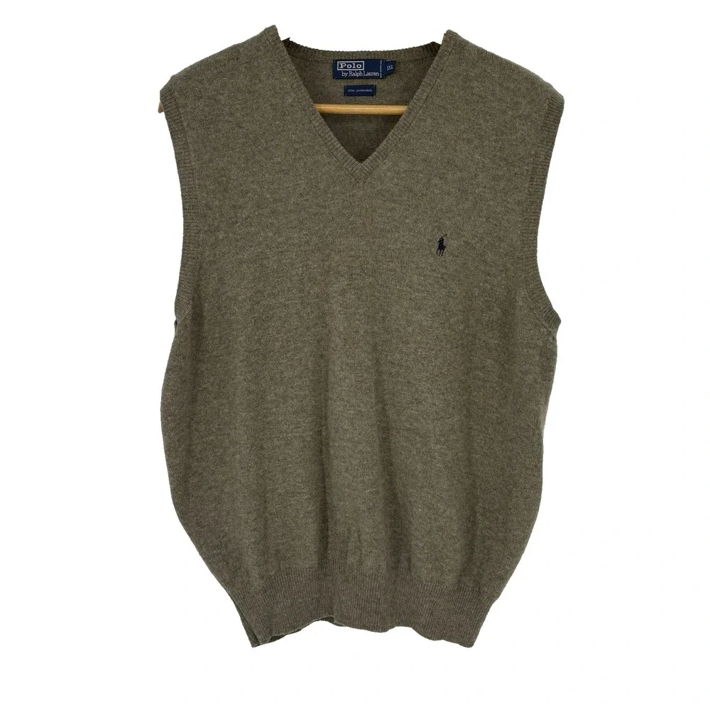 Vintage Polo Ralph Lauren Mens Sweater Vest XXL Heathered Green Lambswool Preppy